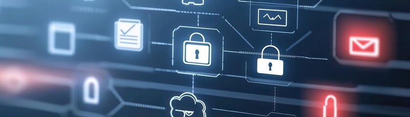 Digital policy manual with icons representing personal information safeguards, security policy, privacy protection