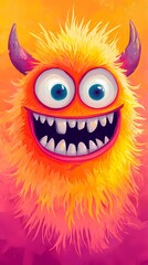 Fototapeta premium Colorful cartoon monster with big eyes and a cheerful grin.
