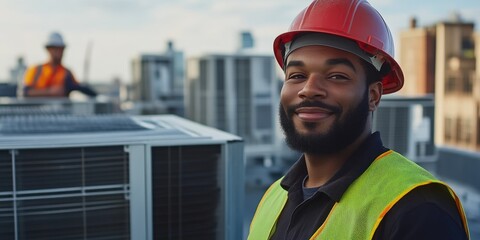 Teamwork in Action: HVAC Technicians on Rooftop