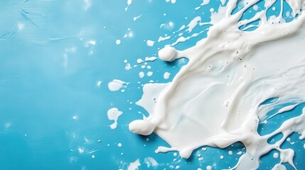 Abstract Milk Splashes on Blue Background with Copy Space