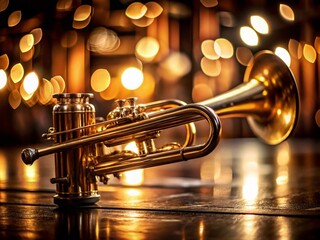 Obraz premium Low Light Photography of a Trumpet in a Dimly Lit Jazz Club