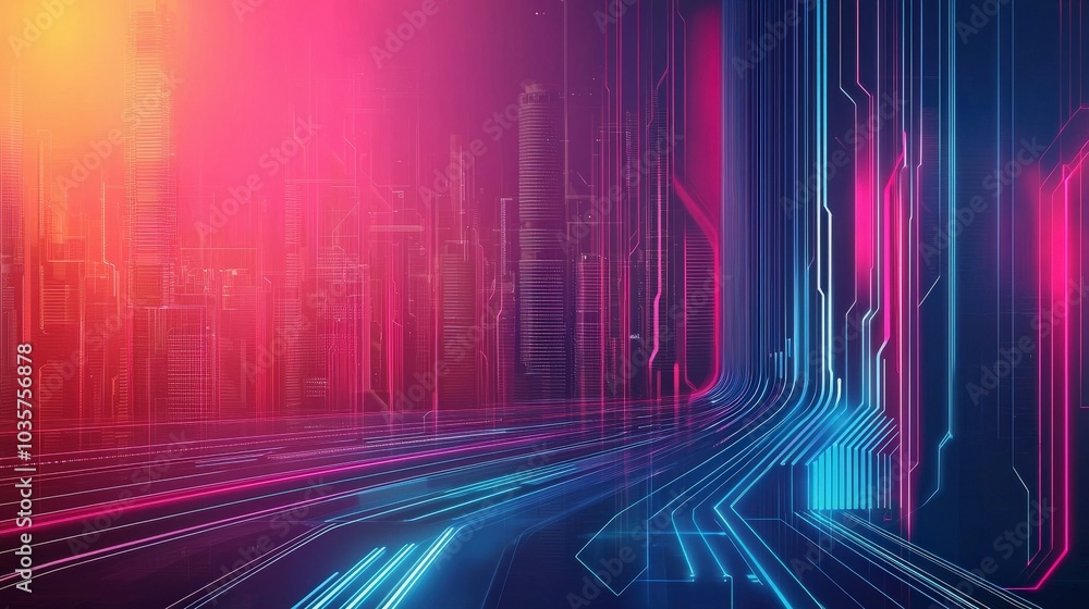 Poster futuristic city architecture with ai-driven visualization