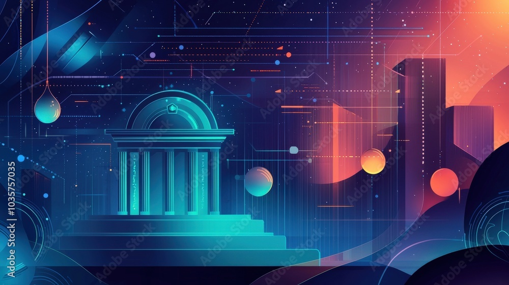 Aufkleber futuristic courtroom with ai algorithms visualization