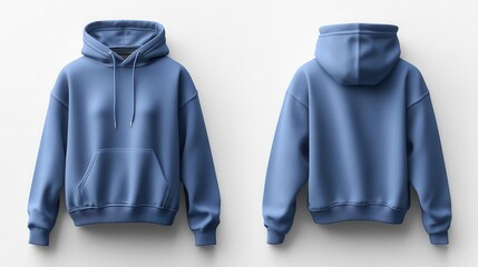 mockup of a blank blue hoodie presented in front and back views against a white background showcasing the potential for customization and style in a fashionforward way