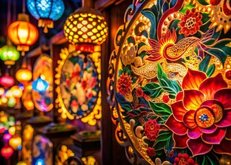 Fototapeta premium Low Light Photography of Traditional Chinese Papercut Works in Artistic Display