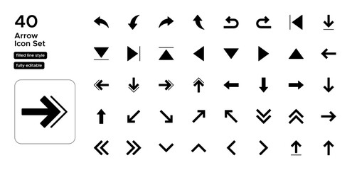 Arrow Glyph Icon Set: Directions, Movement Indicators, and Pathfinding Icons