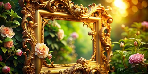 Fototapeta premium Luxury Golden Frame with Floral Ornament for Elegant Home Decor Showcase