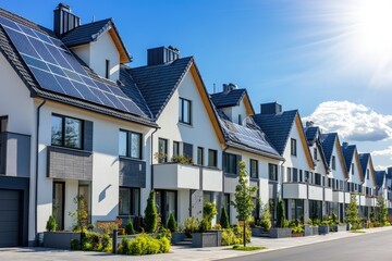 Modern Townhouse with Solar Panels. AI generated illustration.