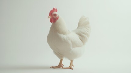 White chicken on clean background, minimalistic and charming. A beautiful display of animal grace and elegance