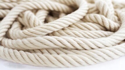 Complex web of interconnected ropes symbolizing intricate business relationships and antitrust challenges, with a focused foreground rope representing the effort to break monopolies.