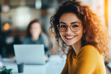 Cheerful Customer Service Representative at Bright Office Desk