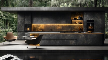 Neutral toned kitchen with sleek surfaces and minimal decor