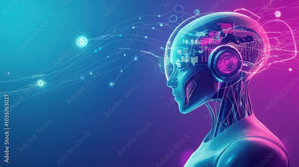 Poster humanoid robot with holographic data interaction