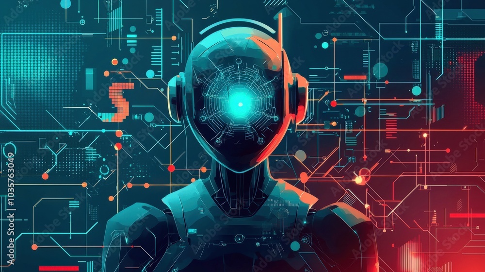 Aufkleber humanoid robot with holographic data interaction