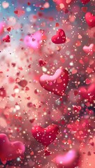 Obraz premium Playful Valentine's Day Abstract Background with Cartoon Hearts and Glittery Confetti Perfect for Cards