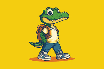 Cute Crocodile walking Cartoon Vector Icon Animal Nature Icon Isolated Flat Vector Illustration