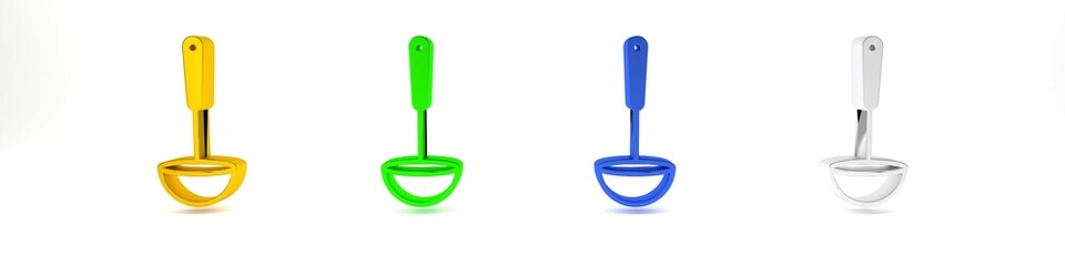 Colorful Kitchen ladle icon isolated on white background. Cooking utensil. Cutlery spoon sign. Minimalism concept. 3D render illustration
