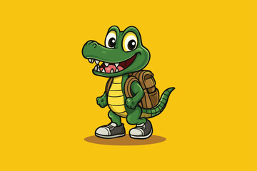 Cute Crocodile walking Cartoon Vector Icon Animal Nature Icon Isolated Flat Vector Illustration