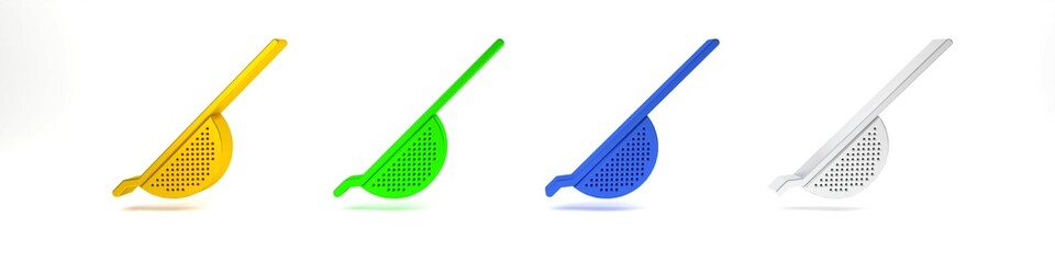 Colorful Kitchen colander icon isolated on white background. Cooking utensil. Cutlery sign. Minimalism concept. 3D render illustration
