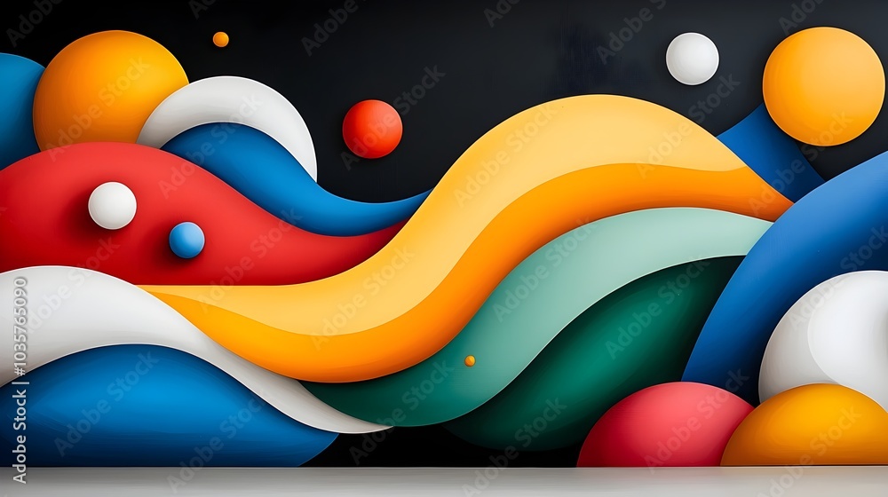 Poster visually striking abstract artwork with bold swirling shapes and a vibrant color palette creating a 