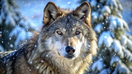 Obraz premium Majestic Timber Wolf Portrait in Winter Snow - Captivating Panoramic Wildlife Photography