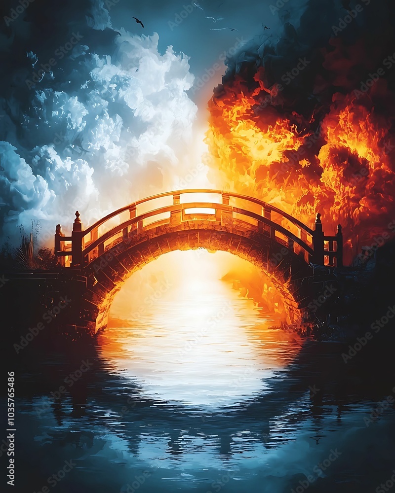 Poster concept good and bad determination a captivating scene of contrasting elements the fiery and serene 