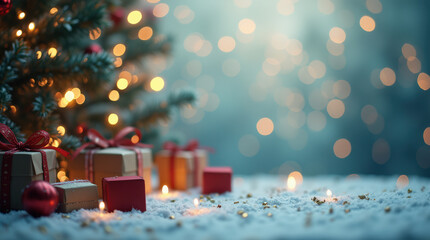 Festive Christmas Ornaments and Holiday Decorations with Sparkling Bokeh Lights – Perfect for Winter and New Year Celebrations