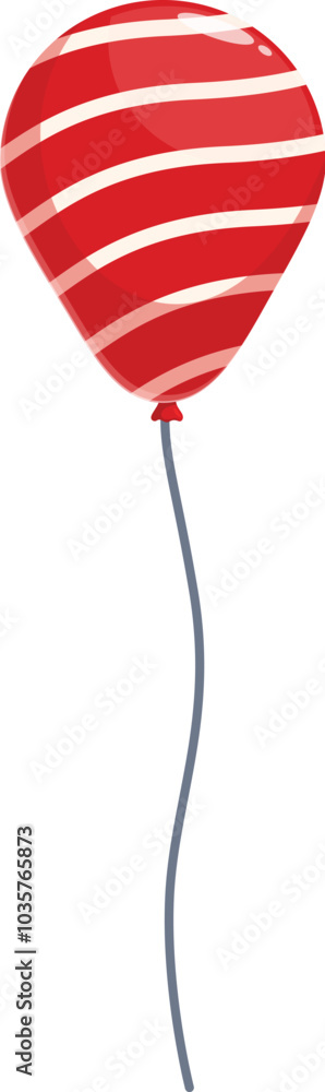 Poster red and white striped balloon floating with a long string against a white background