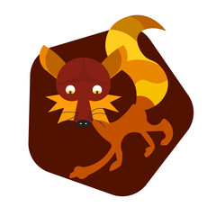 Colorful wolf design using a pentagonal background