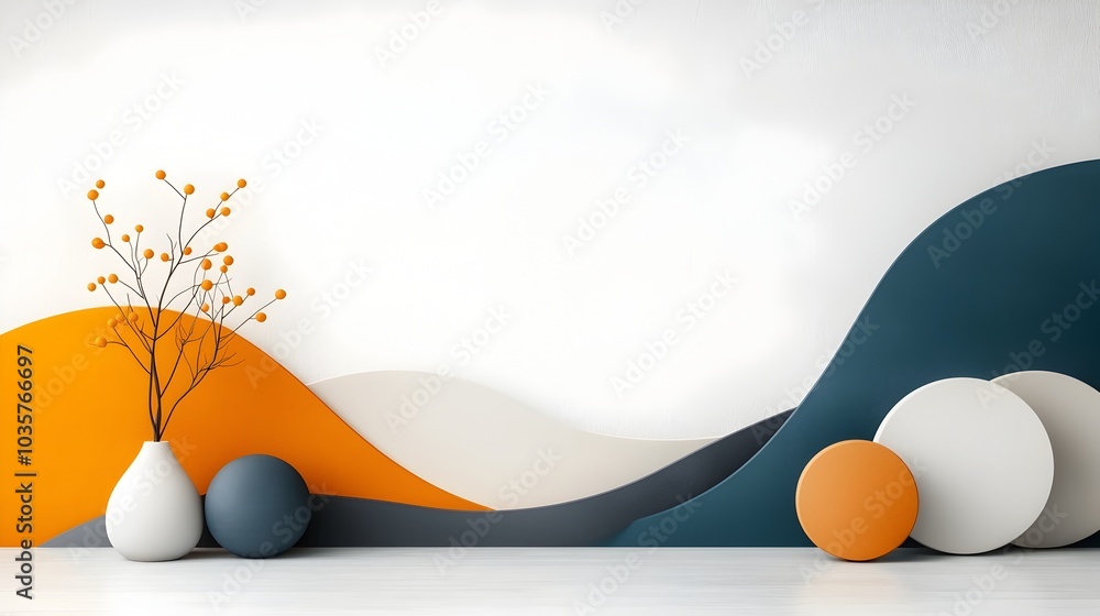 Poster minimalist and calming wallpaper design featuring soft neutral tones and simple overlapping geometri