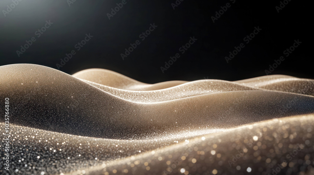 Poster glittering particles create shimmering wave effect, evoking sense of tranquility and beauty in this 