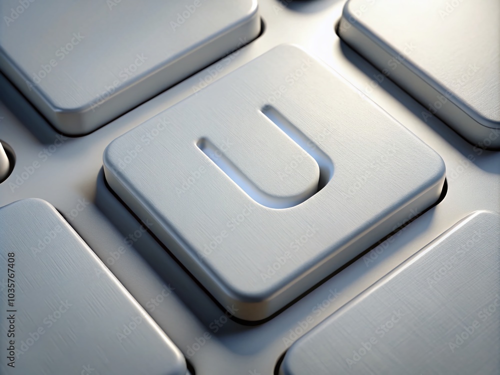 Poster minimalist 3d illustration of a computer keyboard's 'u' key button for modern tech aesthetics