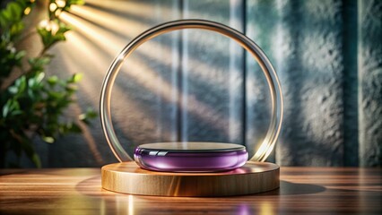 Minimalist 3D Purple Podium with Transparent Glass Circle and Gradient Background for Elegant Product Display