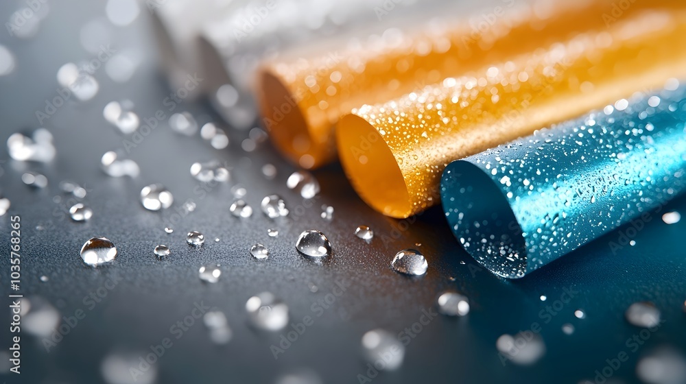Poster captivating 3d digital wallpaper featuring a spectrum of raised reflective metallic surfaces in shim