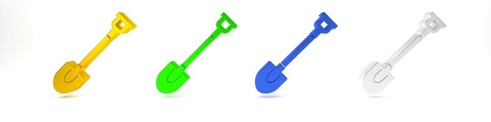 Colorful Garden shovel icon isolated on white background. Gardening tool. Tool for horticulture, agriculture, farming. Minimalism concept. 3D render illustration