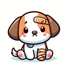 Cute Dog Injury Sick With Bandage Cartoon Vector Icon Illustration.
