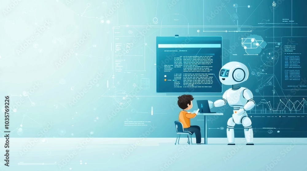Poster robot teaching children in virtual classroom setting