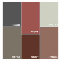 Six autumn colors, a collection of vector color palettes with RGB codes. Fashion concept, brand layout. A guide to tone and color. Various color solutions.
