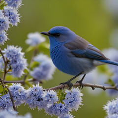 Naklejka premium A beautiful american bluebird North american blue jay perched on a branch