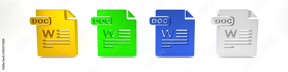 Poster colorful doc file document. download doc button icon isolated on white background. doc file extensio
