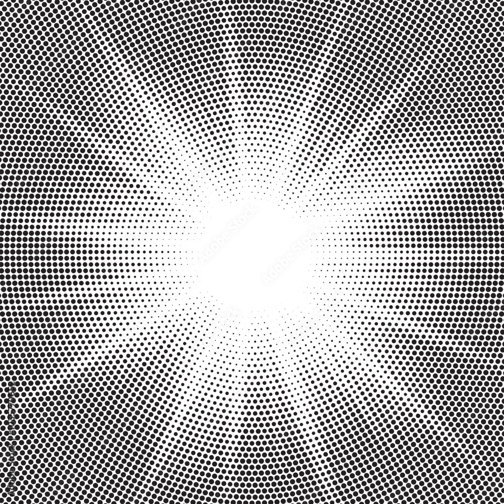 Poster Halftone gradient sun rays pattern. Abstract halftone vector dots background. monochrome dots pattern. Vector background in comic book style with sunburst rays and halftone. Retro pop art design.