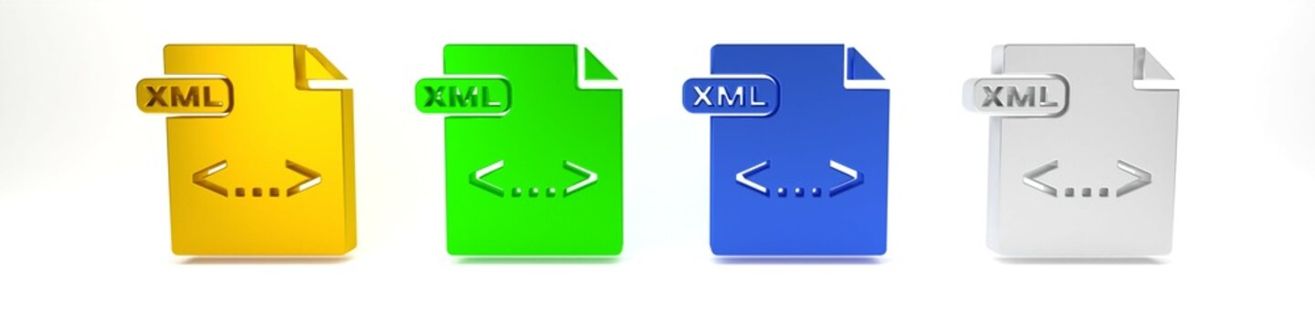 Colorful XML file document. Download xml button icon isolated on white background. XML file symbol. Minimalism concept. 3D render illustration