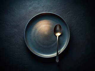 Minimalist Night Photography of a Plate with Spoon - Elegant Dining Table Setting