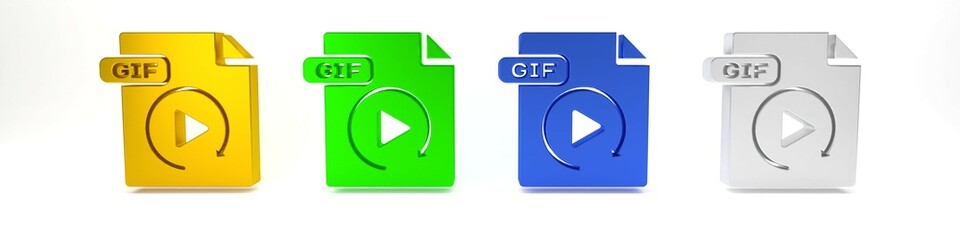Colorful GIF file document. Download gif button icon isolated on white background. GIF file symbol. Minimalism concept. 3D render illustration
