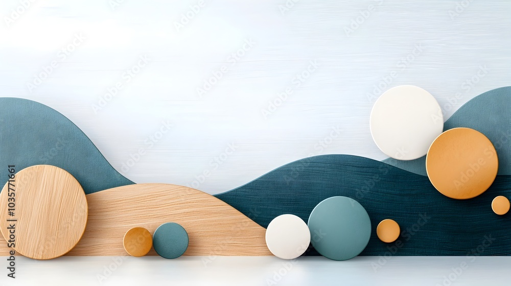 Poster minimalist and elegant seamless wallpaper pattern with soft pastel colored repeating circular shapes