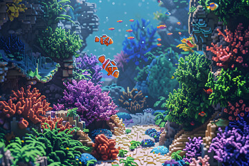 Obraz premium 8bit coral reef with fish