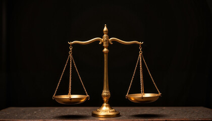 Golden scales of justice symbolizing fairness and equality against a dark background

