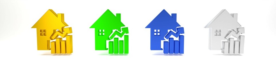 Colorful Rising cost of housing icon isolated on white background. Rising price of real estate. Residential graph increases. Minimalism concept. 3D render illustration