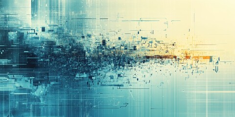 Abstract digital art with blue, white, and yellow hues.