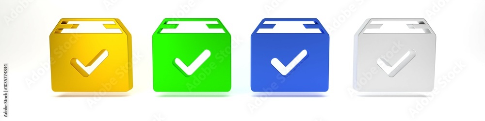 Aufkleber colorful package box with check mark icon isolated on white background. parcel box with checkmark. a